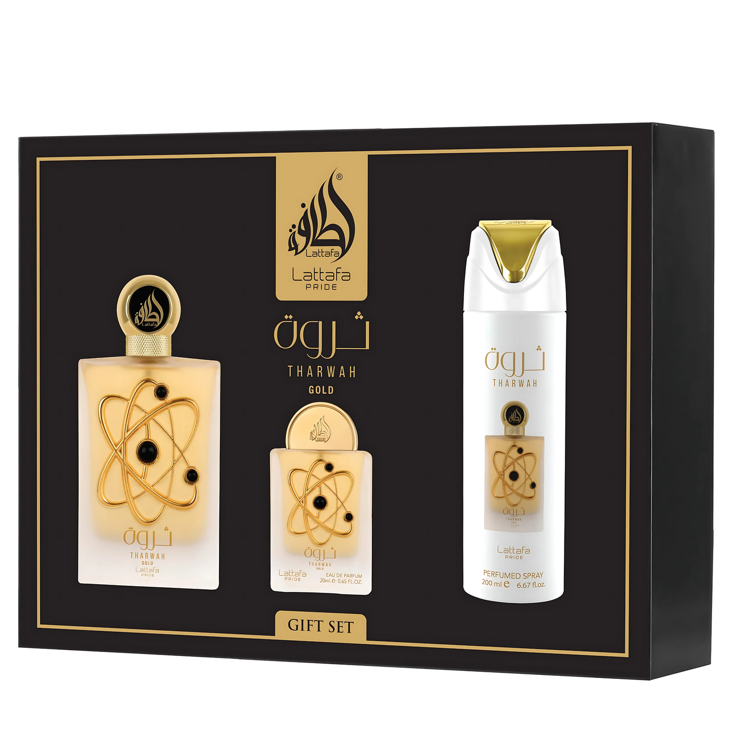 Tharwa Gold Gift Set 3 Piece Lattafa Pride