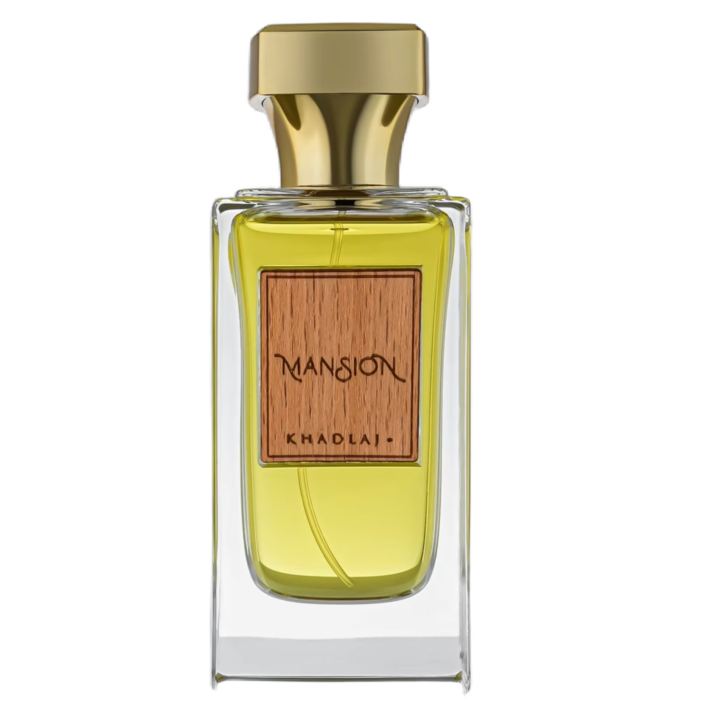 A close-up of the Mansion by Khadlaj perfume bottle showing the 100ml EDP spray