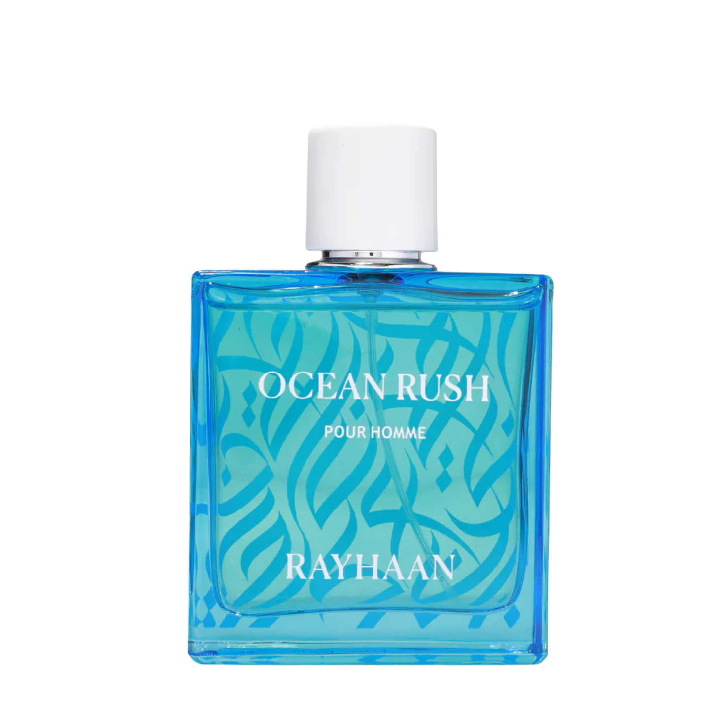 Rayhaan Ocean Rush Pour Homme 100ml blue bottle with Arabic calligraphy