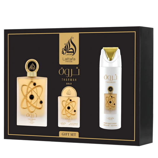 Tharwa Gold Gift Set 3 Piece Lattafa Pride