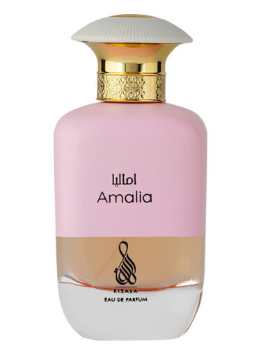 Amalia Perfume 100ml EDP by Risala Elite pastel pink and clear glass bottle with gold collar - Wholesale UK at IMPERIAN
