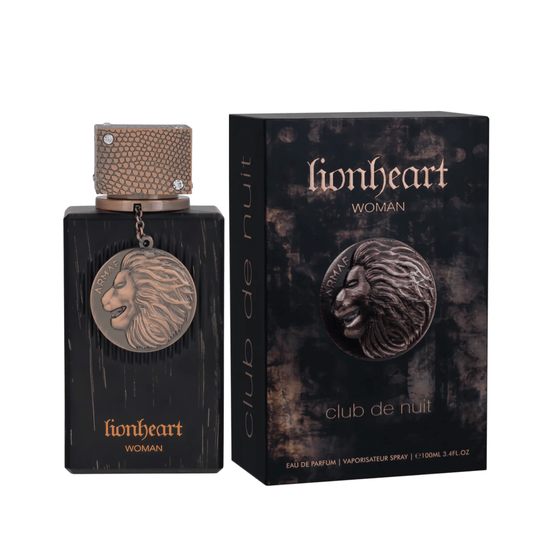 Club De Nuit Lionheart Woman 100ml EDP by Armaf black bottle with lion medallion charm - Wholesale UK at IMPERIAN