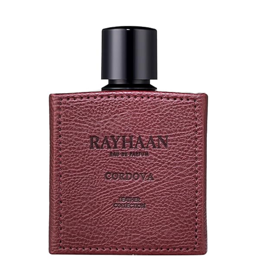 Rayhaan Cordova Eau De Parfum Leather Collection in a textured maroon leather bottle - Arabic perfume wholesale UK