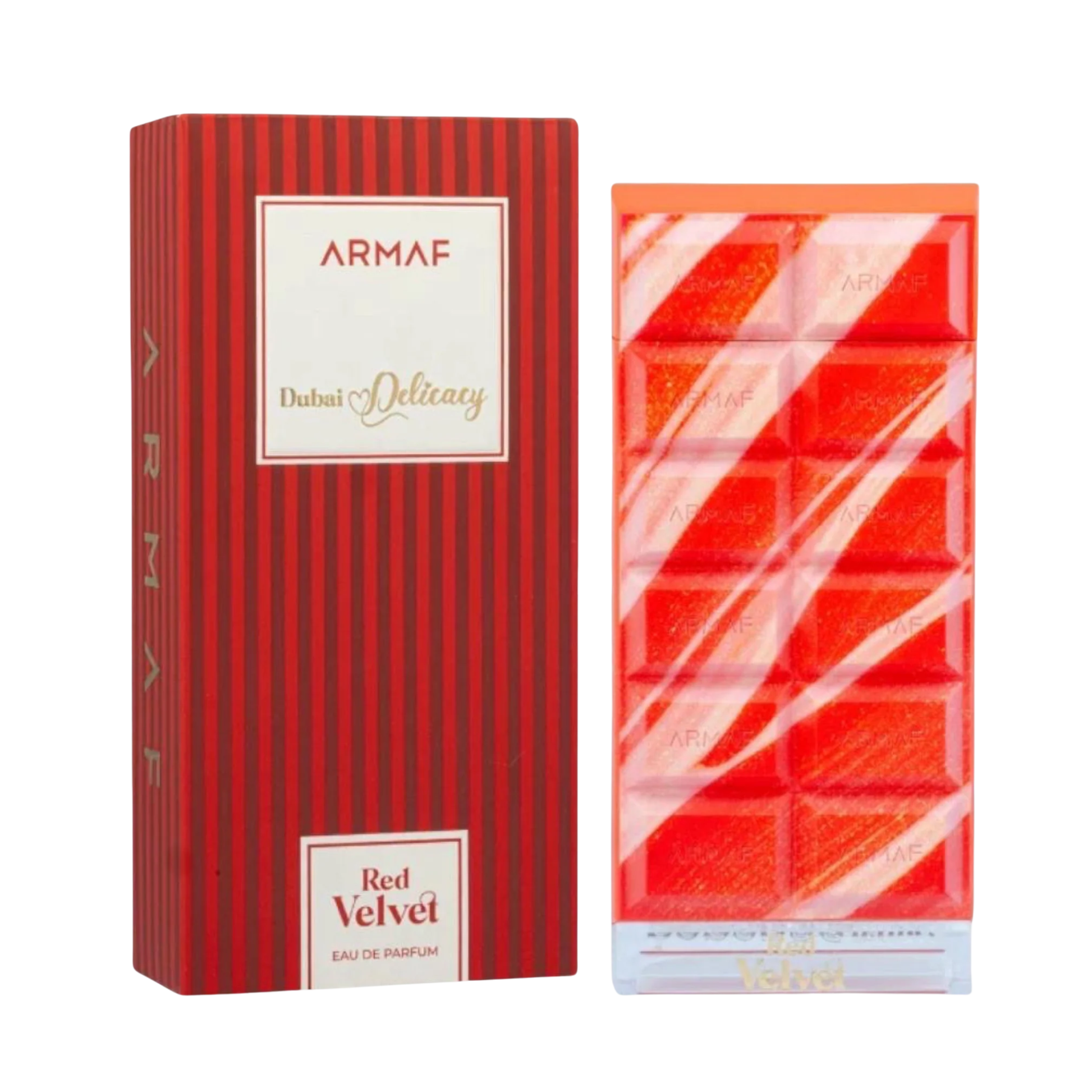 Armaf Delicacy Red Velvet 70ml EDP bottle with vibrant red and gold design - Luxury Arabic perfume wholesale UK