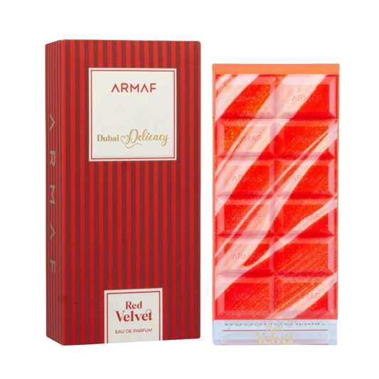 Armaf Delicacy Red Velvet 70ml EDP bottle with vibrant red and gold design - Luxury Arabic perfume wholesale UK