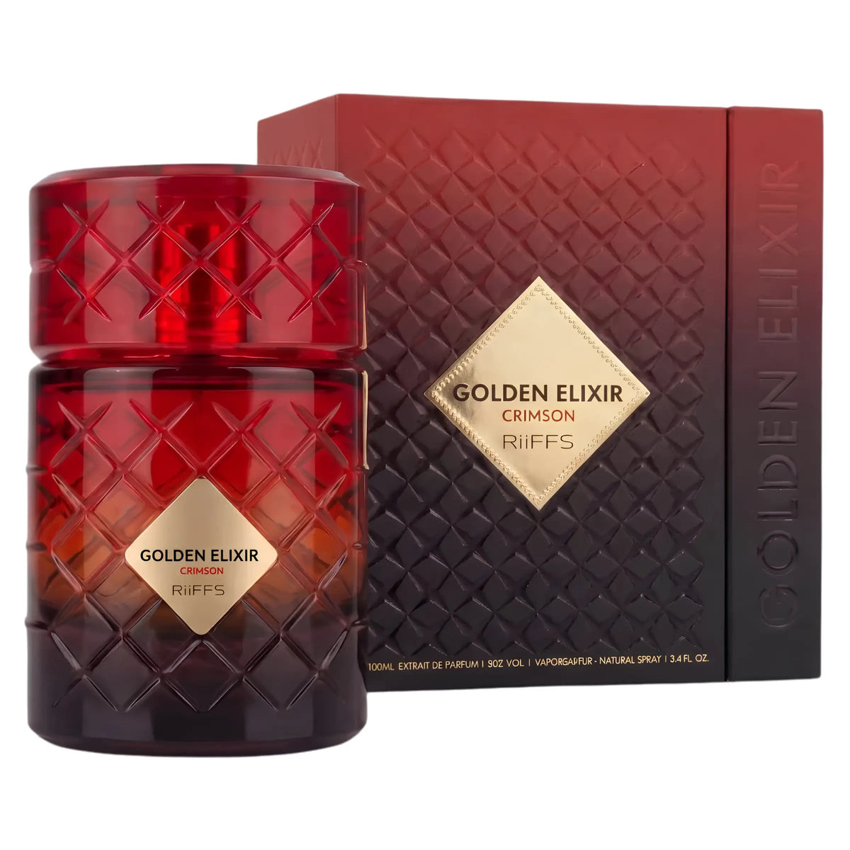 Golden Elixir Crimson Extrait de Parfum 100ml by Riiffs ruby-red crystal glass bottle with Box - Wholesale UK at IMPERIAN