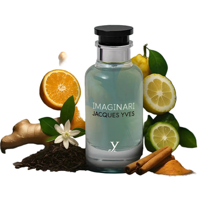 Jacques Yves Imaginari bottle featuring citrus and woody fragrance notes