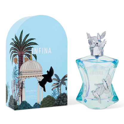 Detailed view of Infina Maison Asrar bottle with luxury packaging.
