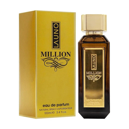 La Uno Million 100ml EDP by Fragrance World amber glass bottle with gold plaque and retail box - Wholesale UK at IMPERIAN