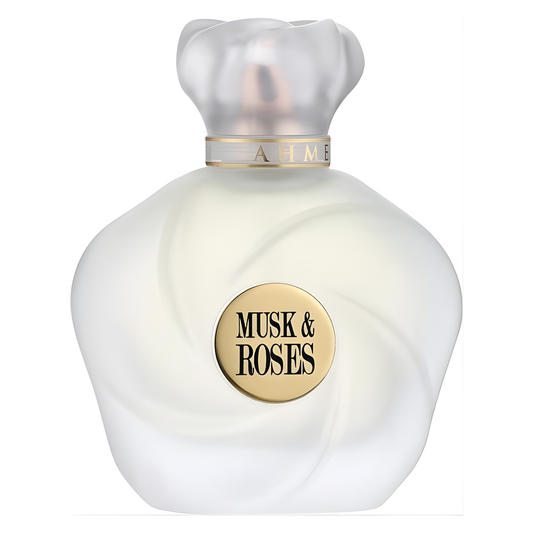 Ahmed Al Maghribi Musk and Roses 75ml long-lasting Arabian perfume bottle