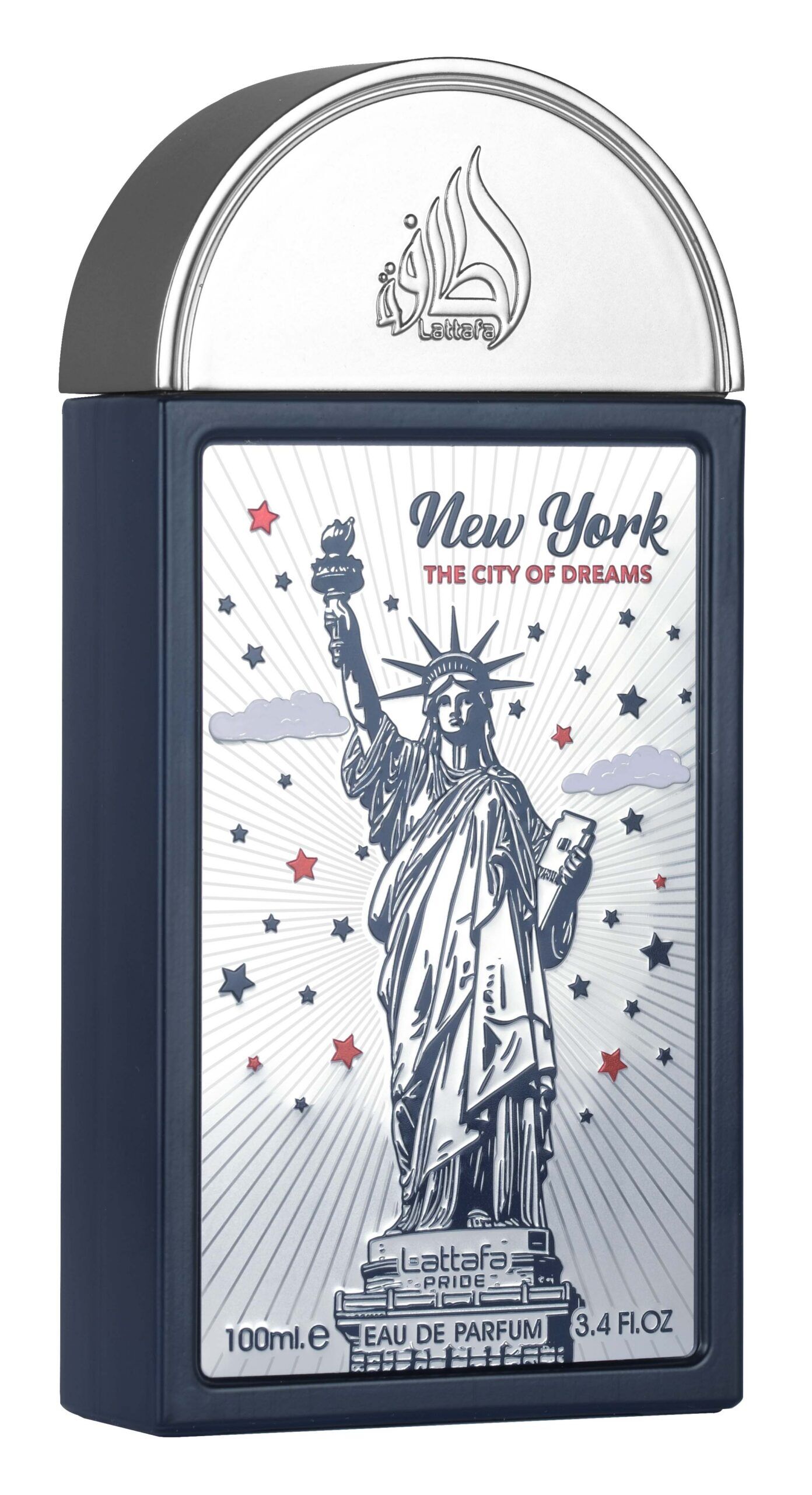 Front view of New York The City of Dreams 100ml EDP bottle by Lattafa Pride