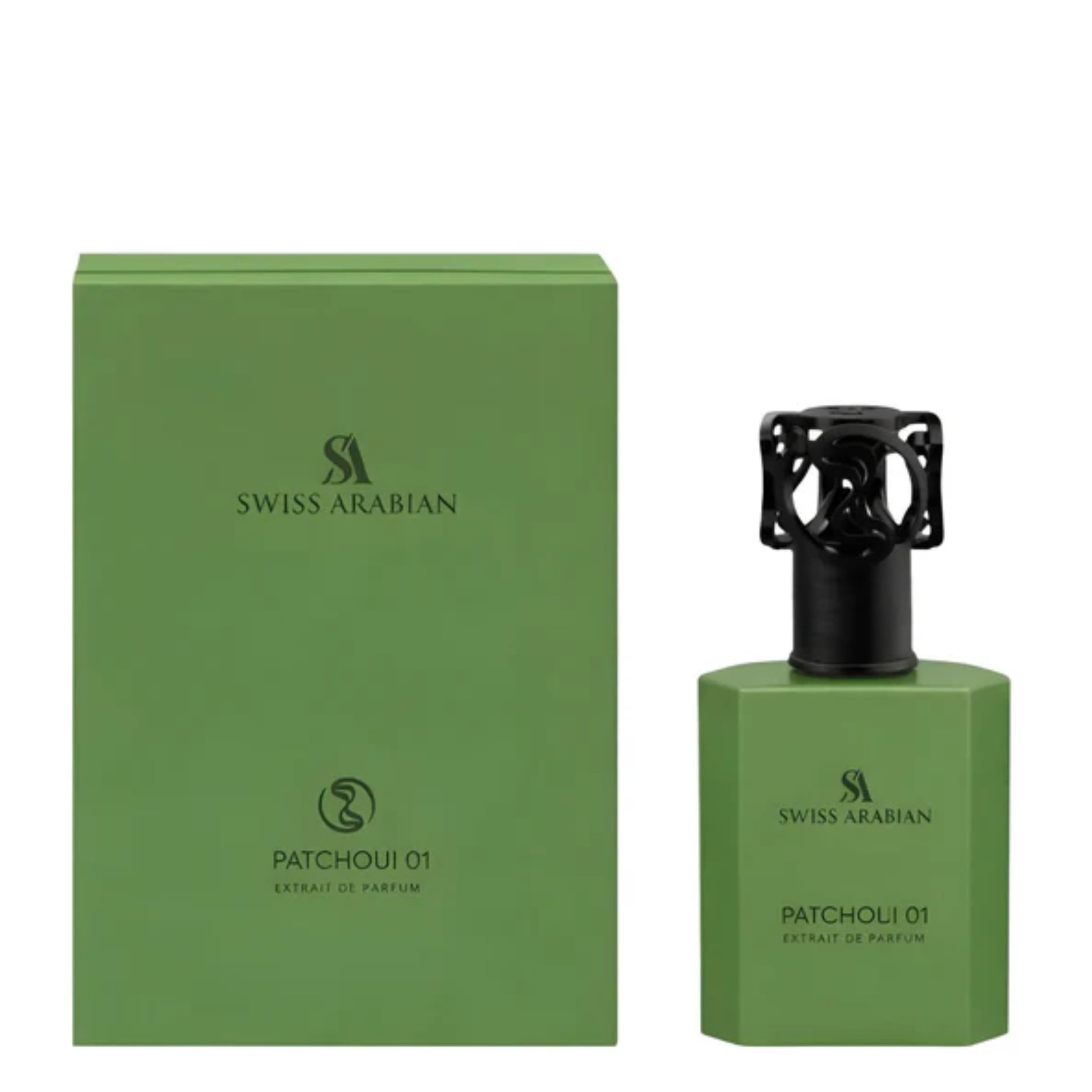 Swiss Arabian Patchouli 01 50ml Extrait De Parfum bottle with elegant packaging